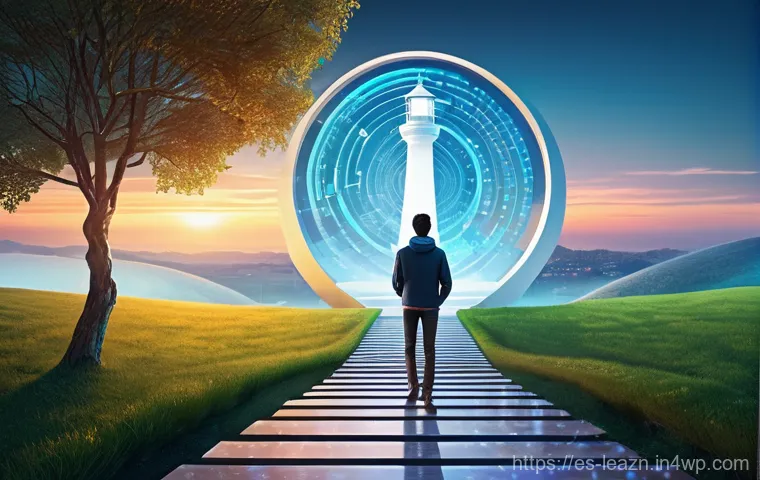 자기 주도 학습을 위한 평가 기준 설정 - A determined young adult, dressed in smart-casual attire, stands on a winding, illuminated pathway c...