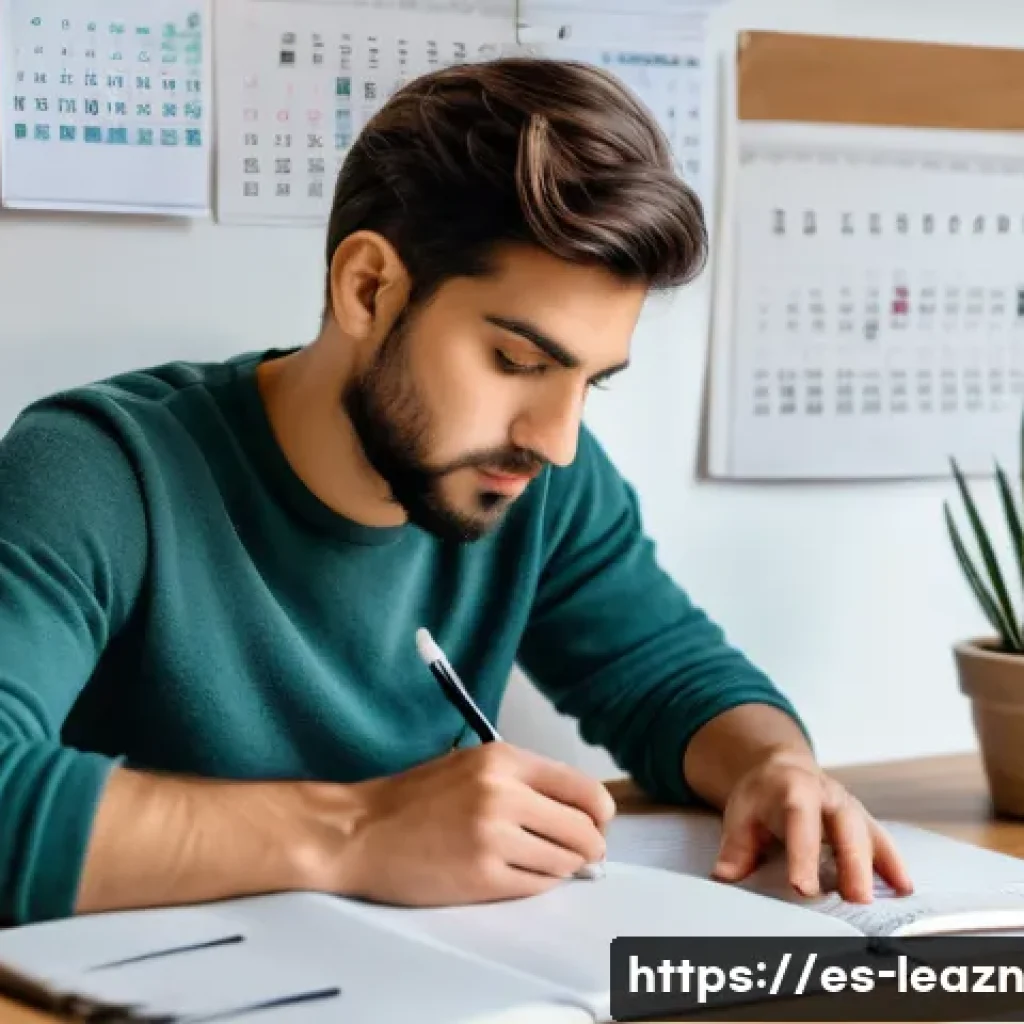 자기 주도 학습과 메타인지의 관계 - A focused young adult studying independently at a tidy, well-lit desk in a cozy Spanish apartment, s...